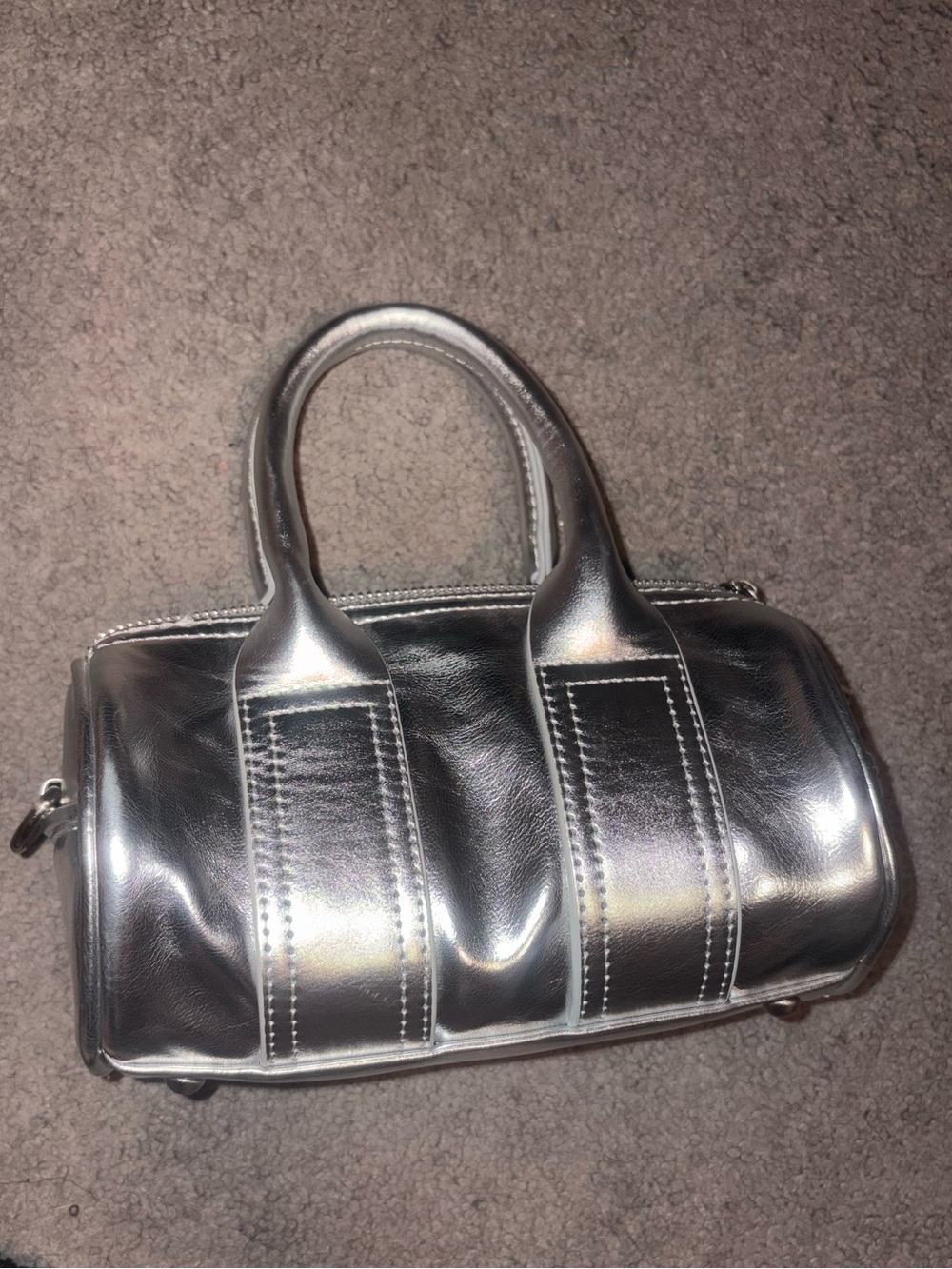 Silver Metallic Barrel Handbag